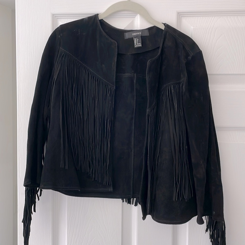 Black Fringe Suede Jacket